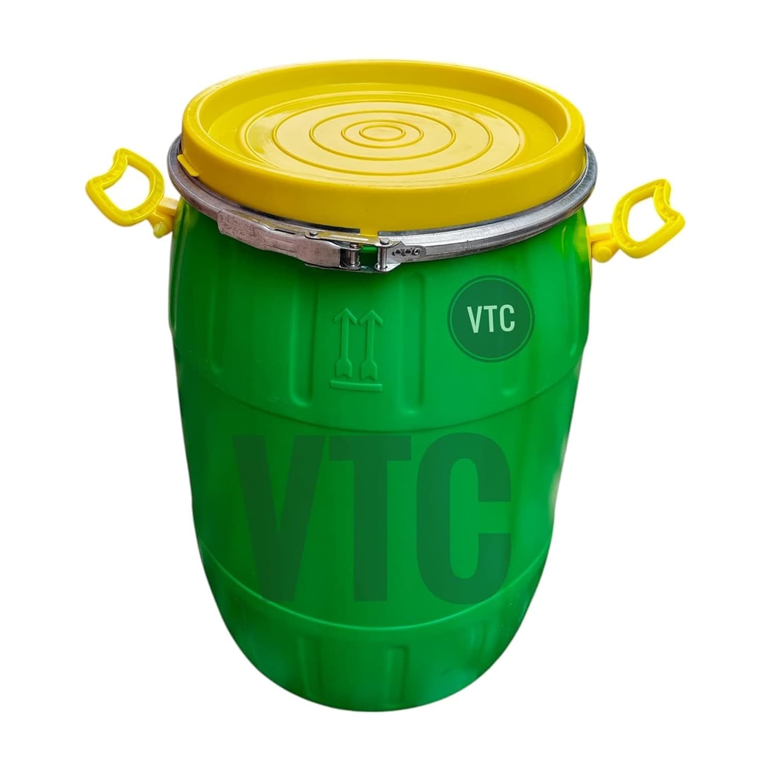 VTC GY Storage Drum, 50 Litre Capacity, Green HDPE Plastic, Screw-top Lid with Metal Locking Band, Leak-Proof Design