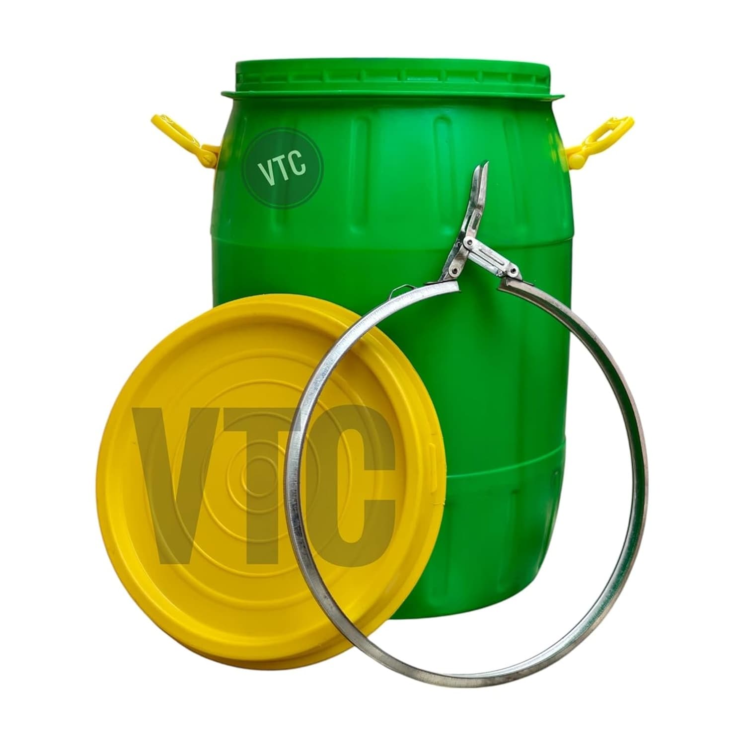 VTC GY Storage Drum, 50 Litre Capacity, Green HDPE Plastic, Screw-top Lid with Metal Locking Band, Leak-Proof Design